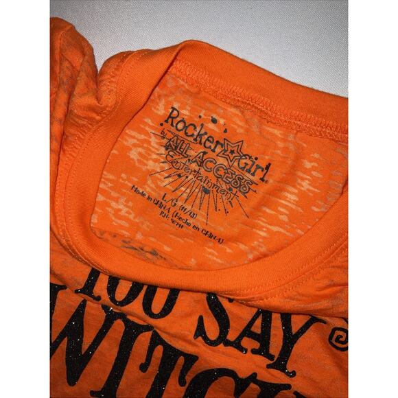 Women's Rocker Girl Witch Orange Short Sleeve T-Shirt Top Size Large (11/13) - Picture 2 of 8